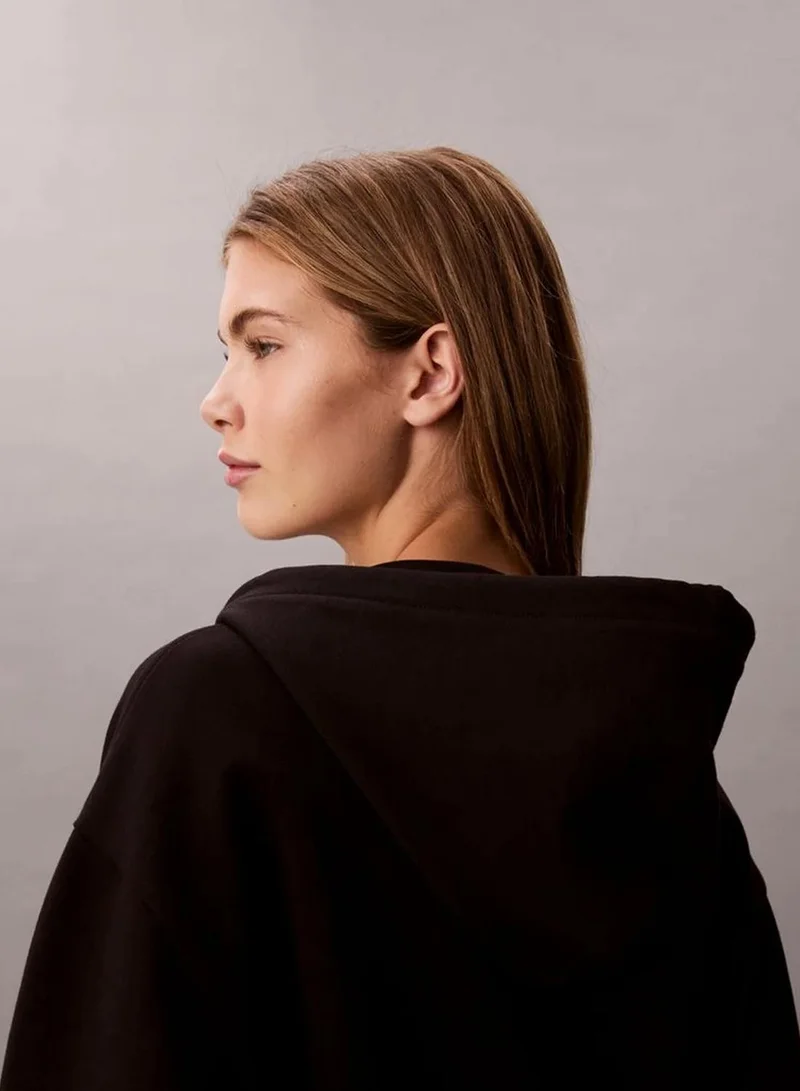 Calvin Klein Black Cropped Monogram Zip-Up Hoodie for Women | Best Price UAE
