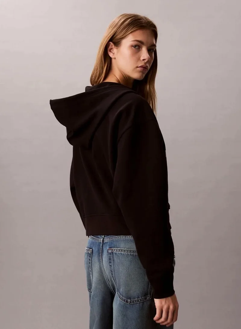 Calvin Klein Black Cropped Monogram Zip-Up Hoodie for Women | Best Price UAE