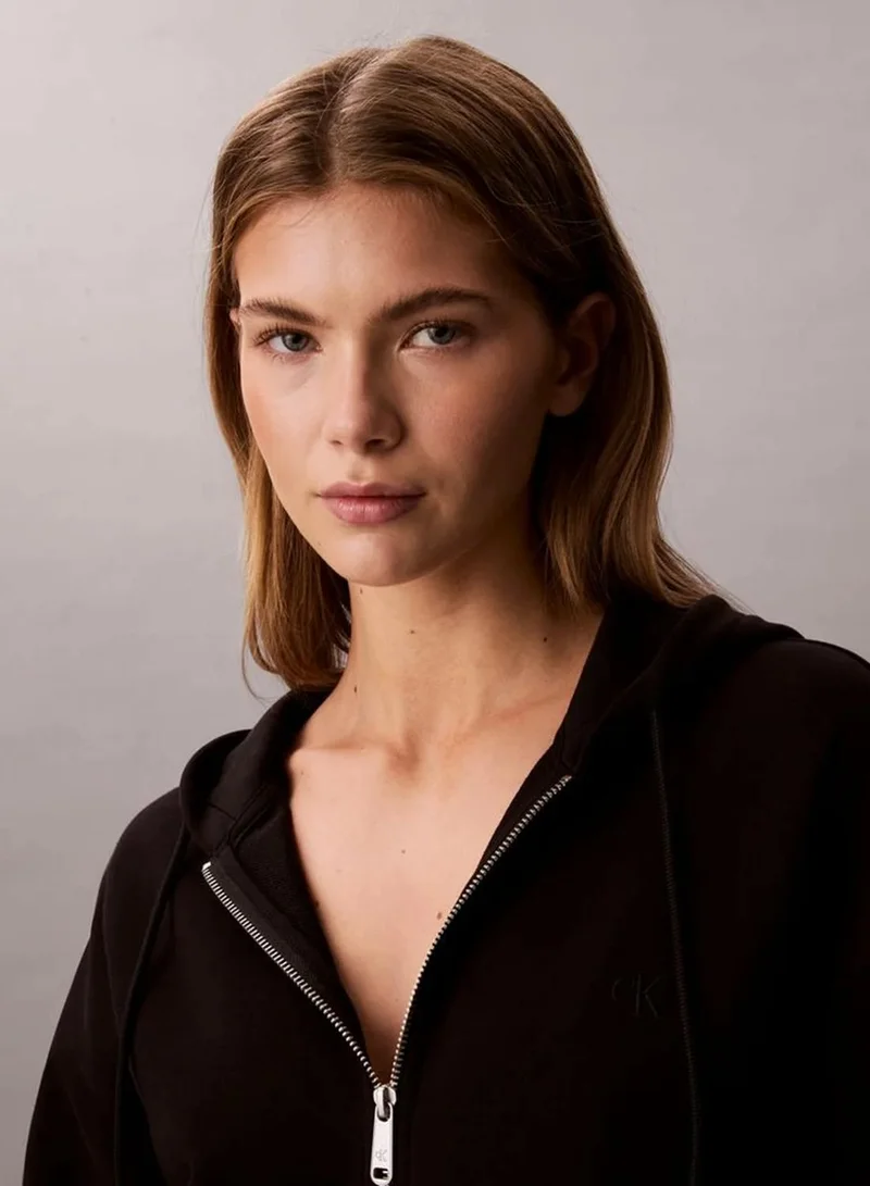 Calvin Klein Black Cropped Monogram Zip-Up Hoodie for Women | Best Price UAE