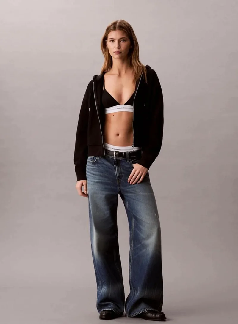 Calvin Klein Black Cropped Monogram Zip-Up Hoodie for Women | Best Price UAE