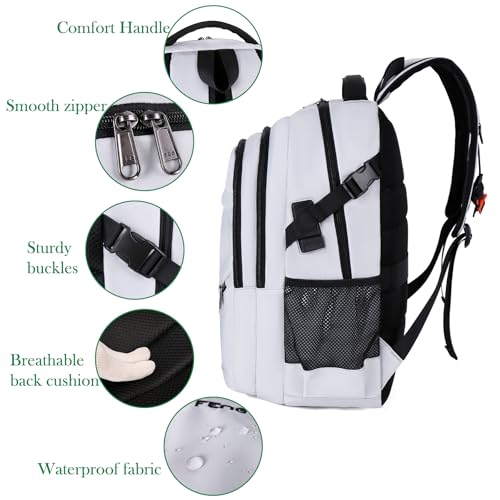 FENGDONG Durable Waterproof Travel Laptop Backpack 17.3 inch,Large College Backpack Bookbag for Men & Women Business Backpack with USB Charging Port and Headset Port Silver Black - Image 4