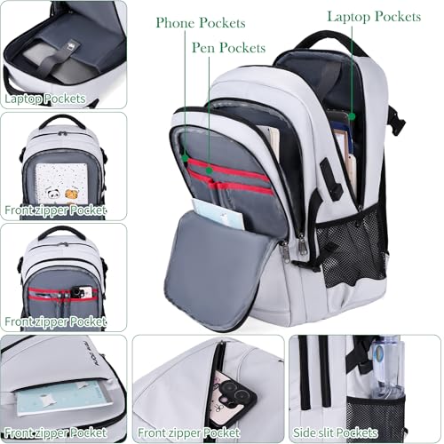 FENGDONG Durable Waterproof Travel Laptop Backpack 17.3 inch,Large College Backpack Bookbag for Men & Women Business Backpack with USB Charging Port and Headset Port Silver Black - Image 3