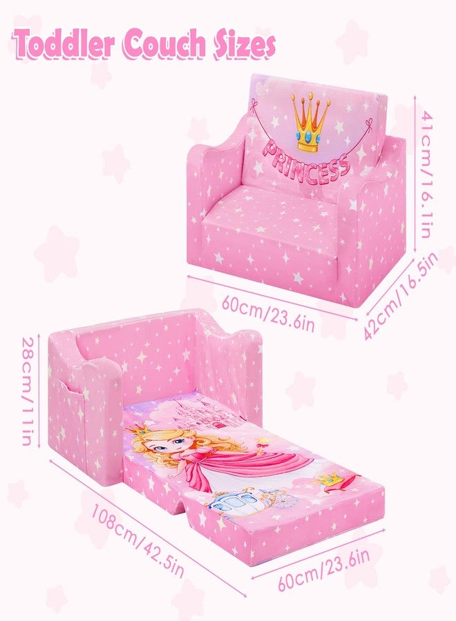 alldomess Comfy Kids Couch, 2-in-1 Folding Kids Sofa Bed for Toddler Girls, Convertible Sofa to Lounger Toddler Couch Chair for Baby Bedroom Playroom Nursery,Princess - Image 2
