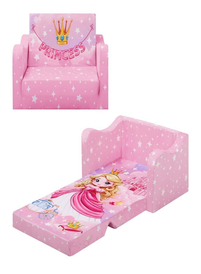 alldomess Comfy Kids Couch, 2-in-1 Folding Kids Sofa Bed for Toddler Girls, Convertible Sofa to Lounger Toddler Couch Chair for Baby Bedroom Playroom Nursery,Princess - Image 1