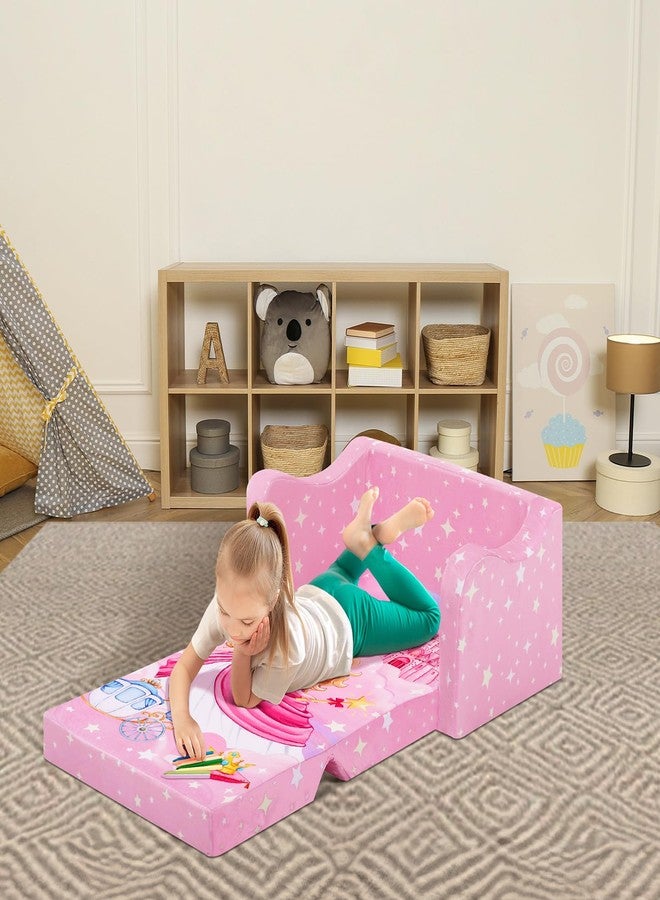 alldomess Comfy Kids Couch, 2-in-1 Folding Kids Sofa Bed for Toddler Girls, Convertible Sofa to Lounger Toddler Couch Chair for Baby Bedroom Playroom Nursery,Princess - Image 4