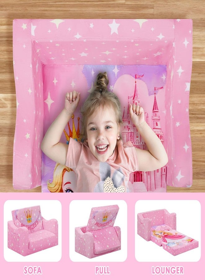 alldomess Comfy Kids Couch, 2-in-1 Folding Kids Sofa Bed for Toddler Girls, Convertible Sofa to Lounger Toddler Couch Chair for Baby Bedroom Playroom Nursery,Princess - Image 5