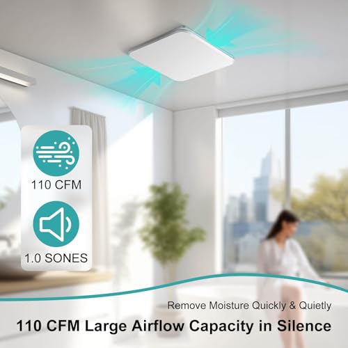 JOEAONZ Bathroom Exhaust Fan 110CFM with Hidden Grille Design, 1.0 Sones Urtra Quiet Ceiling Ventilation Fan System - Household Bathroom Extractor Fan for Home/Office/Hotel, 4 inch Diameter Outlet - Image 2