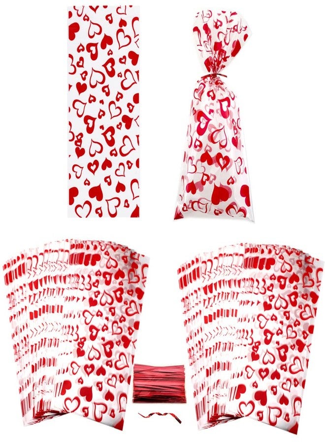 SaktopDeco ساكتوب ديكو - 100 كيس سيلوفان على شكل قلب أحمر - أكياس هدايا - أكياس بلاستيكية للبسكويت - أكياس سيلوفان لعيد الحب - لوازم الحفلات وأعياد الميلاد - Image 1