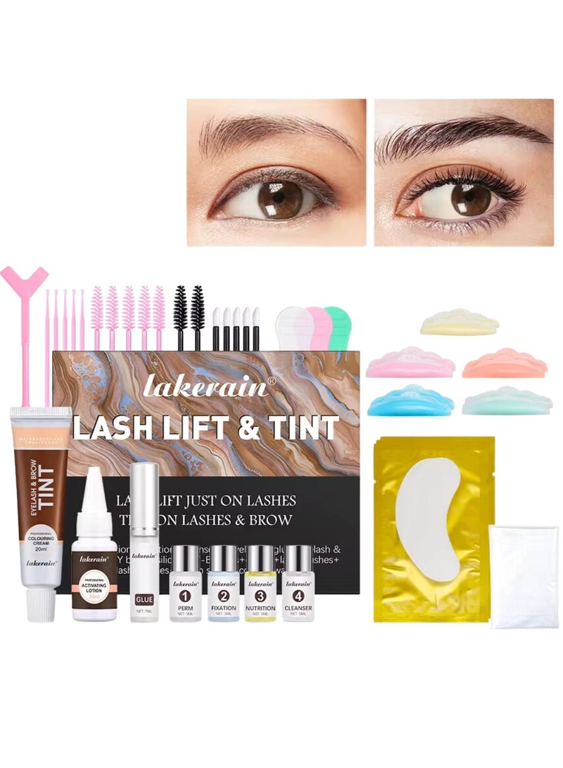 lakerain Lash Lift and Tint Dye Kit Eyelash and Eyebrow Tint Dye Color Kit Professional Eyelash Lifting Kit for Home and Salon Use Lash Lifting Kit with Tools Eyebrow Tint Dye Kit Eyebrow Lash Color Kit Black  - Image 1