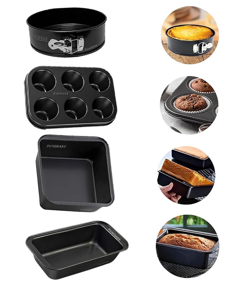 PureBake قالب خبز متميز معتمد من SGS، قالب كعكة مستطيل للخبز، غير لاصق مع طلاء تفلون (6 تجويف، قالب كعكة مربع)، أسود - Image 1