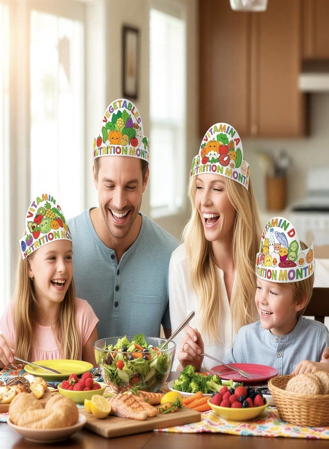BkeeCten National Nutrition Month Crowns - 48 Set Premium Cardstock Coloring Crowns with Adjustable Elastic Bands Healthy Fruits Veggies Theme for DIY Color Your Own Crown Crafts Educational Events - Image 5