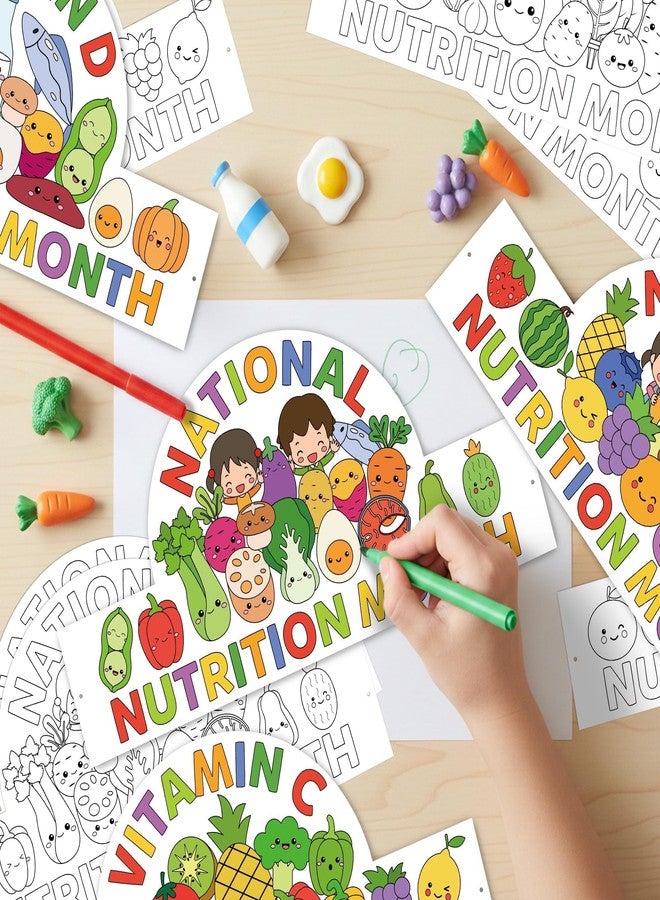 BkeeCten National Nutrition Month Crowns - 48 Set Premium Cardstock Coloring Crowns with Adjustable Elastic Bands Healthy Fruits Veggies Theme for DIY Color Your Own Crown Crafts Educational Events - Image 4