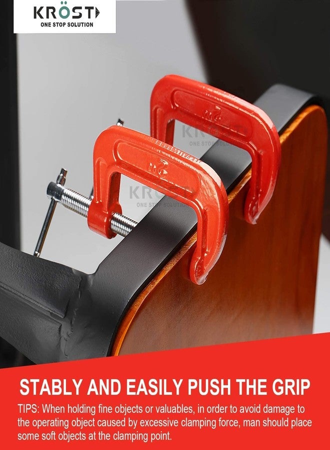 KROST Heavy Duty C and G Clamp Set, 2" C-Clamp for Metalworking, Woodworking, 2-Inch Max Jaw Opening, Red (Pack OF 5) - Image 2