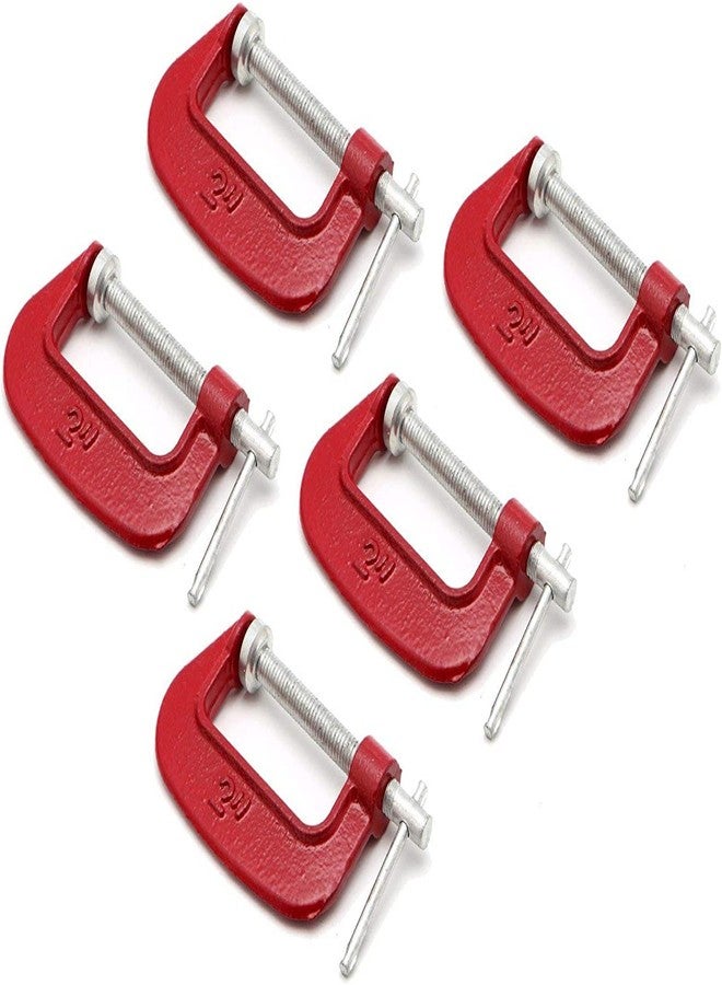 KROST Heavy Duty C and G Clamp Set, 2" C-Clamp for Metalworking, Woodworking, 2-Inch Max Jaw Opening, Red (Pack OF 5) - Image 1