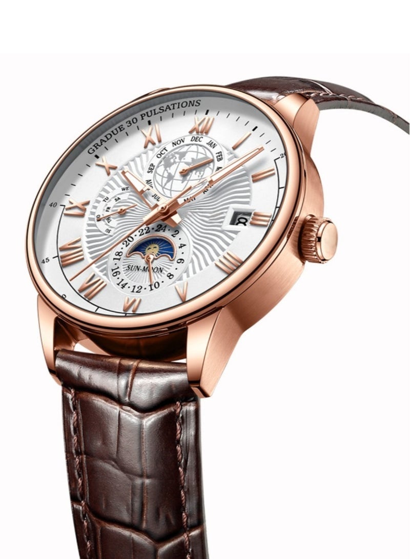 پوداجار ساعة رجالية، ساعات رجالية، ساعة جلدية كلاسيكية مضيئة مقاومة للماء للرجال 40 مم - Image 2