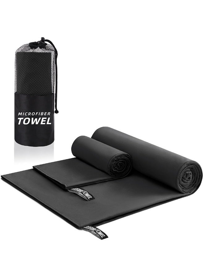 2 Packs Microfiber Sports Towels Quick Dry Towel for Beach, Gym, Sports, Yoga & Swim Use （40 x 80cm+76 x 15cm）