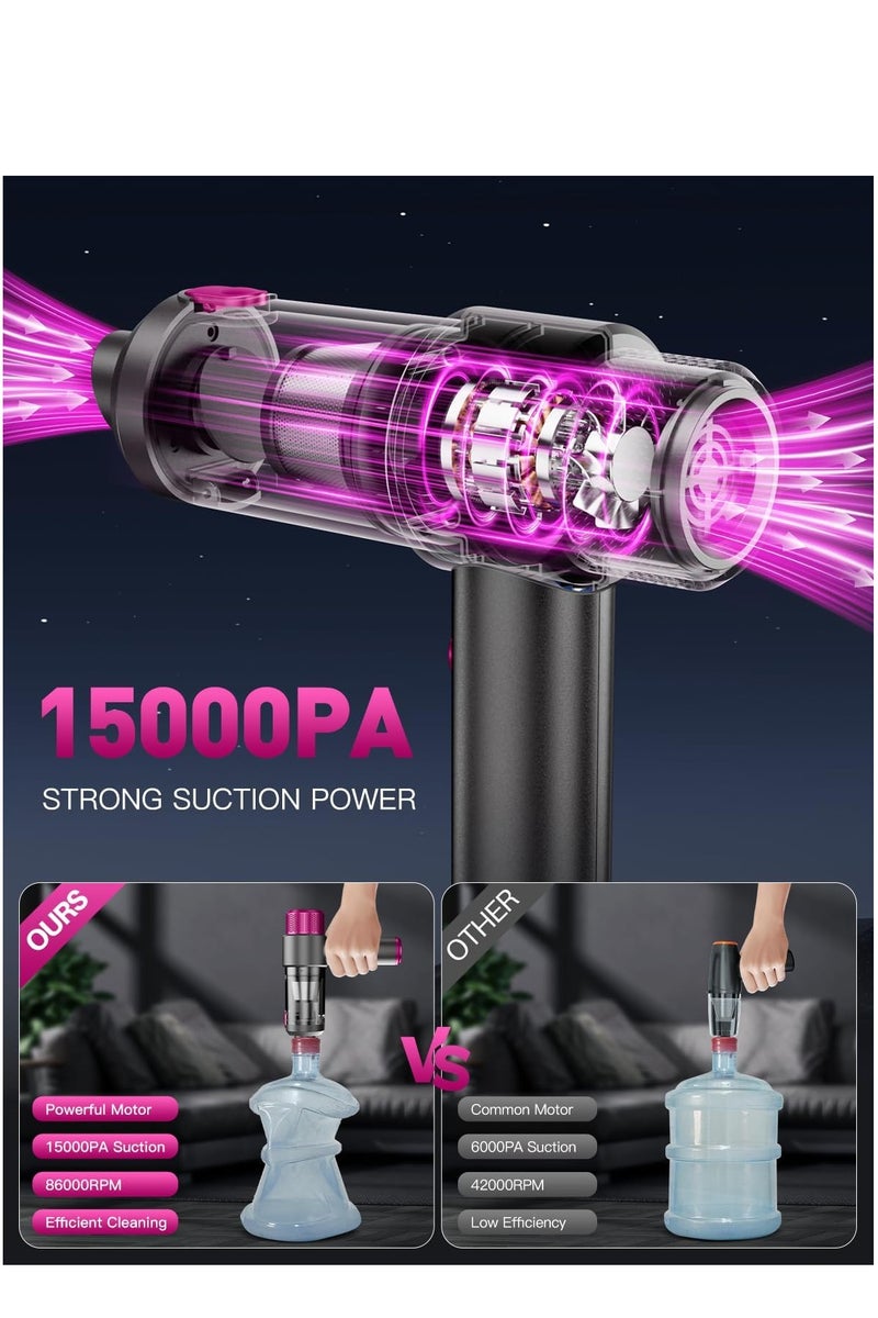 Joyzeno Handheld Car Vacuum Cleaner Cordless, 15000PA High Power Car Vacuum Cleaner & Air Duster, 4-in-1 Portable Mini Car Vacuum Cleaner with LED Light, Hand Held Vacuum Cleaner for Car Home Office - Image 2
