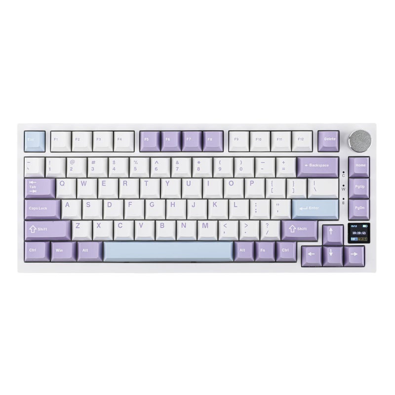 EPOMAKER Ajazz AK820 Pro 75% Gasket-mounted Mechanical Keyboard with TFT Screen, 3 Modes(Bluetooth 5.1/2.4G Wireless & Type-C Wired), Sound Dampening Foams (White Purple, Ajazz Flying Fish Switch) - Image 1