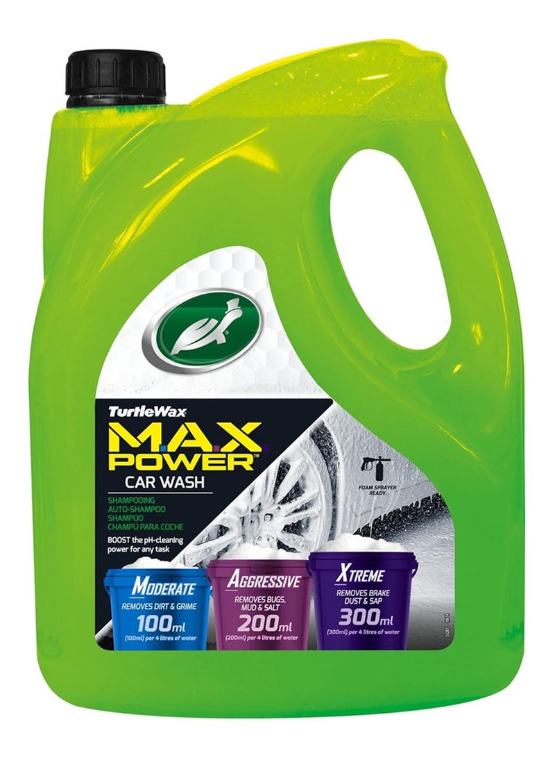 TurtleWax Max Power Car Wash Shampoo 4L, High Foam Car Cleaning Liquid, pH Balanced Auto Wash Soap, Foam Cannon & Bucket Wash Shampoo, Deep Cleaning Dirt Remover, Scratch Free Car Shampoo for All Vehicle Surfaces - Image 1