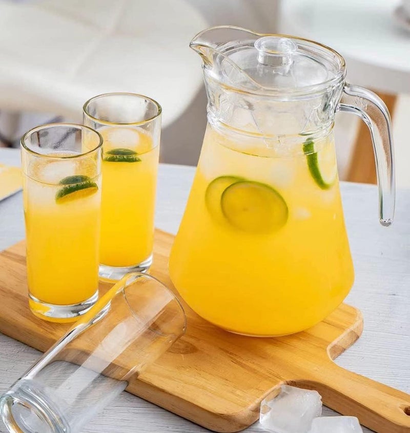 Tableware Serving Desire Glass Jug Carafe with Handle and Plastic Lid for Drinking and Serving Beverages, Water, Iced Tea, Juice & Multi-Purpose Pitcher (1.3 L)