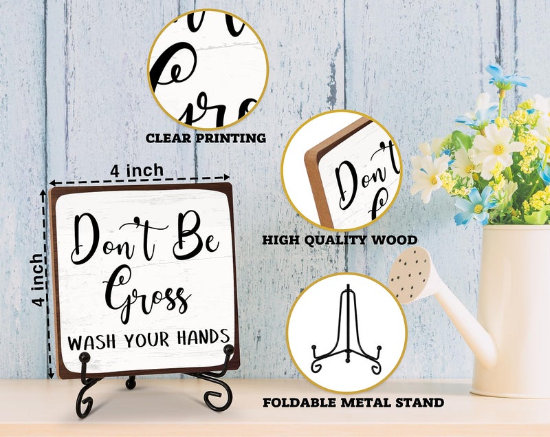 KFNER Bathroom Desk Decor Sign, Don't Be Gross Wash Your Hands, Rustic Wooden Plaque Sign With Iron Stand, Farmhouse Home Office Restroom Desk Shelf Decorations -14 - Image 2