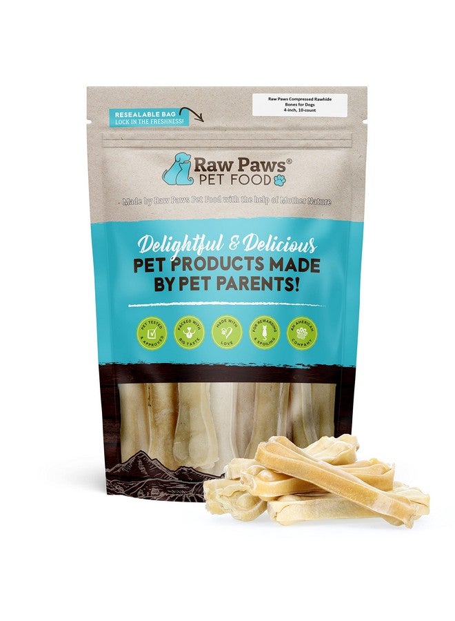 Raw Paws Compressed Rawhide Bones for Dogs, 4-inch, 10-ct - Packed in USA - Small Dog Bones - Puppy Teething - Long Lasting Dog Chews - Natural Pressed Rawhides - Raw Hide Bone - Image 1