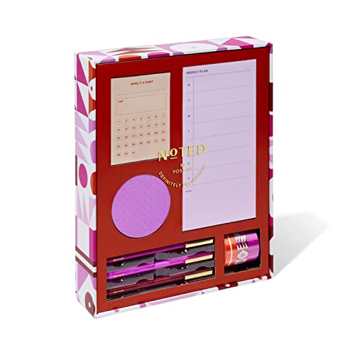 Post It Noted by Post-it Printed Notes Gift Box, 5 Piece Set, Warm Colors, Includes Round Sticky Notes, Habit Tracker Sticky Notes, Weekly Sticky Notes, 3-Pack Pens, 3-Pack Washi Tape (NTD-Box-LRD) - Image 1