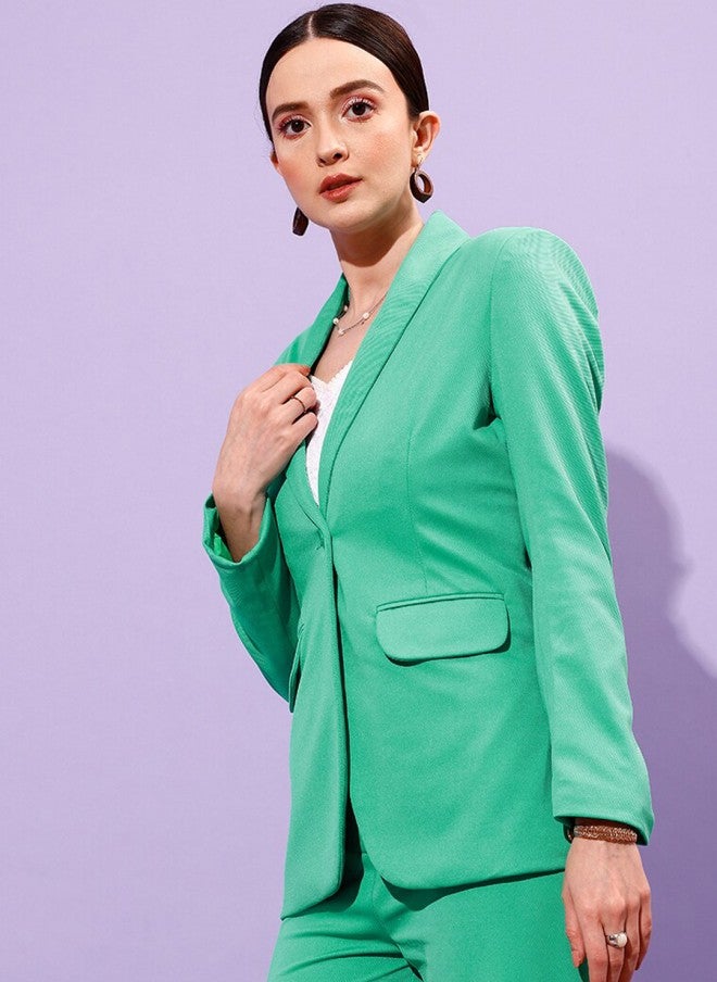 STREET 9 Green Slim-Fit Formal Blazer for Women - Image 3
