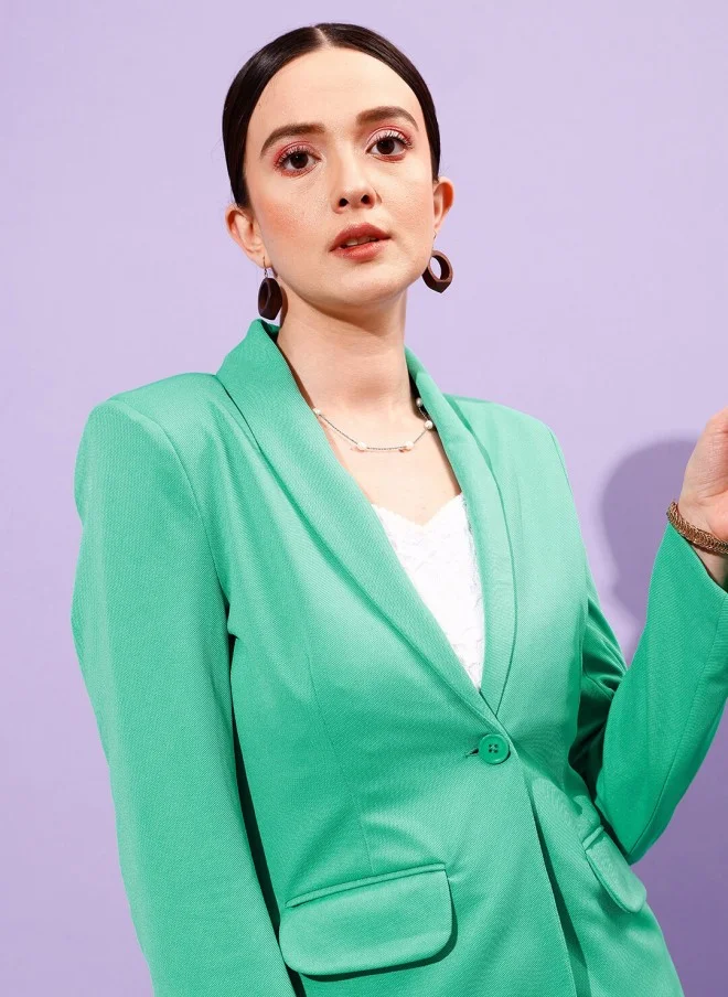 STREET 9 Green Slim-Fit Formal Blazer for Women
