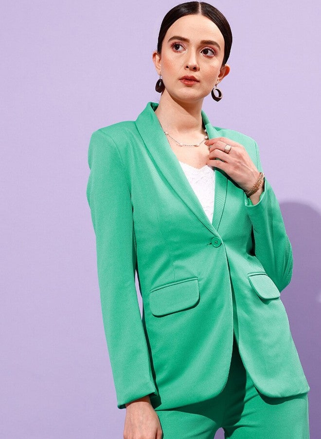 STREET 9 Green Slim-Fit Formal Blazer for Women - Image 1