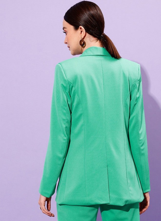 STREET 9 Green Slim-Fit Formal Blazer for Women - Image 4