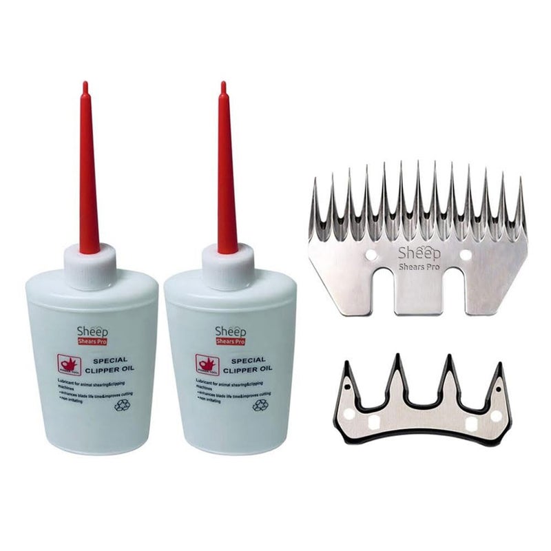 Sheep Shears Pro 13 Tooth Straight Blade Replacement Universal Sheep Cutter Blades Set with 2 x Sheep Clipper Oil Lubricant Bottles 6.8 Fl OZ (200ml) - Image 1