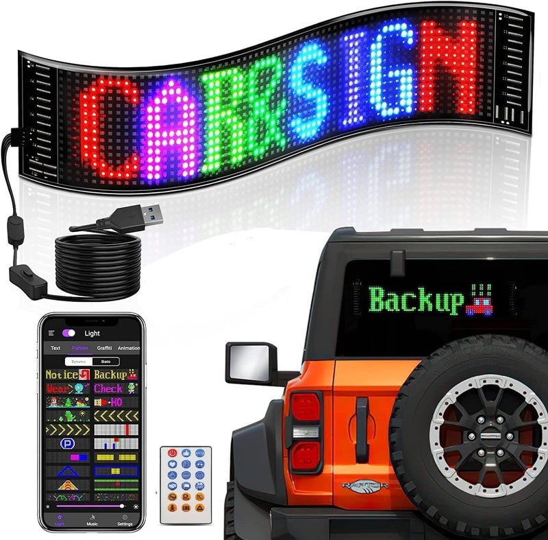 AutoBizarre Flexible Waterproof DIY Customizable LED Matrix Panel Display Screen Sign Board with Mobile Application and Remote Control for Cars, Home, Office, Shops etc (Multicolor, Medium- 35x10 Cm) - Image 1