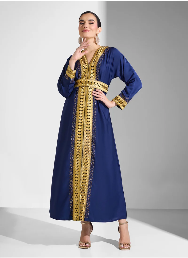 ارابيان كلوزيت Embroidered Open Abaya Wih Belt