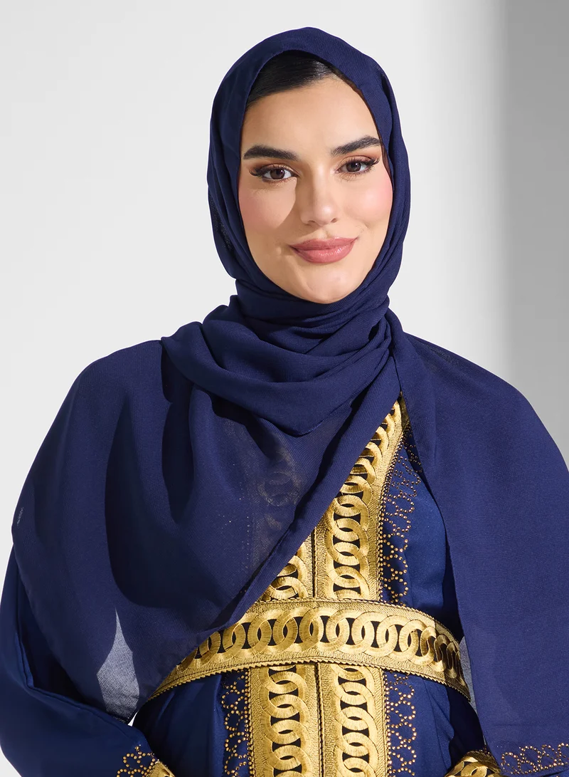 ARABIAN CLOSET Embroidered Open Abaya Wih Belt