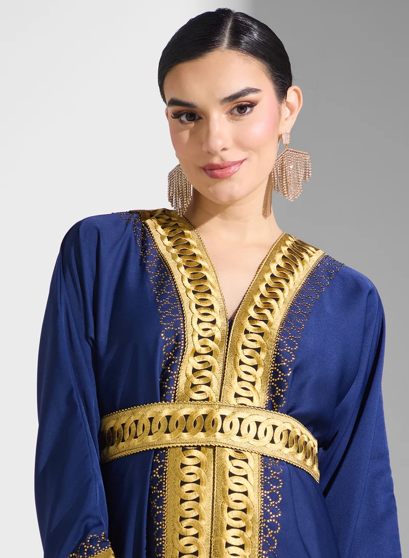 ARABIAN CLOSET Embroidered Open Abaya Wih Belt