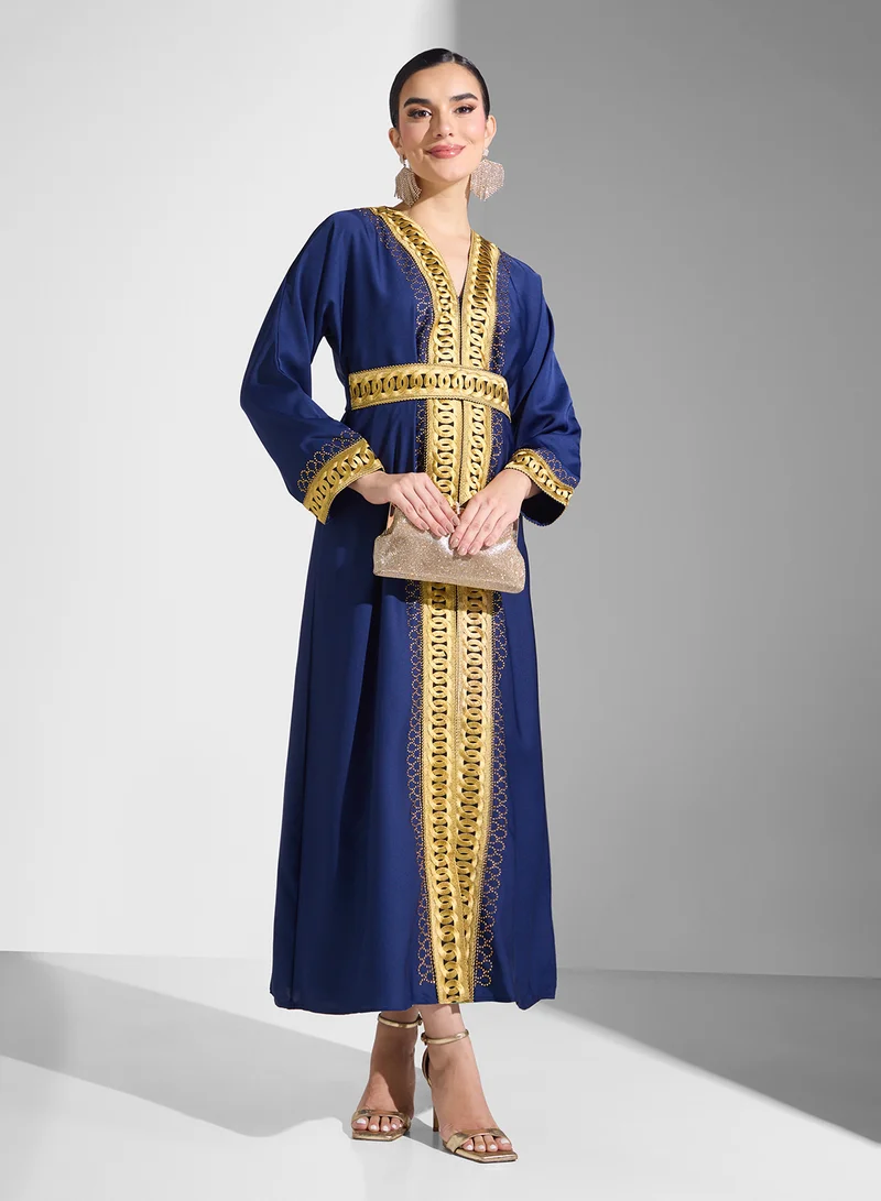 ARABIAN CLOSET Embroidered Open Abaya Wih Belt