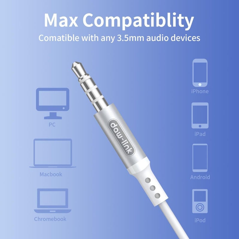 DAW-LINK Daw Link Wired Earphones with Microphone | Stereo Sound 3.5mm Jack Headphones | Noise Isolating Hands-Free Calling | Universal Compatibility for Smartphones, Tablets, Laptops, Computers - Image 2