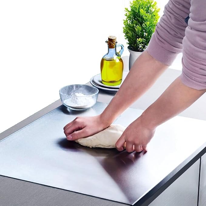 EverEx 304 Stainless Steel Chopping Board Food-Grade Cutting Slicing mincing Serving Cut Board for Fruits and Vegetables Meat Cheese Pizza breads Knead Dough (Platform Large) - Image 3