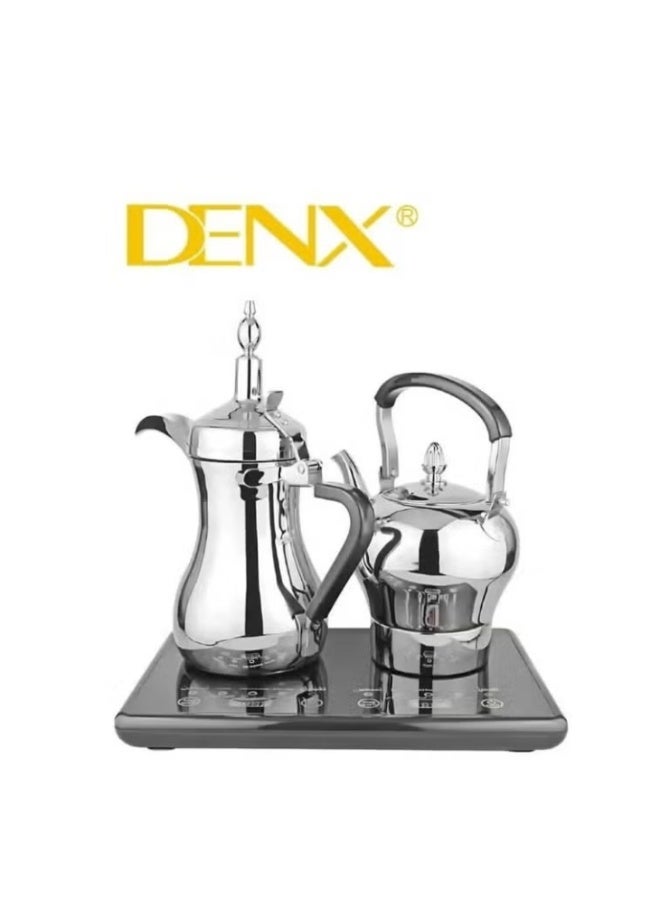 Denx DX3410 Arabic Coffee Dallah & Electric Tea Kettle Set, 1L Dallah and 1.2L Electric Kettle, Digital Heating Base, Stainless Steel Design, Automatic Heating, Kitchen & Hospitality Beverage Set - Image 1
