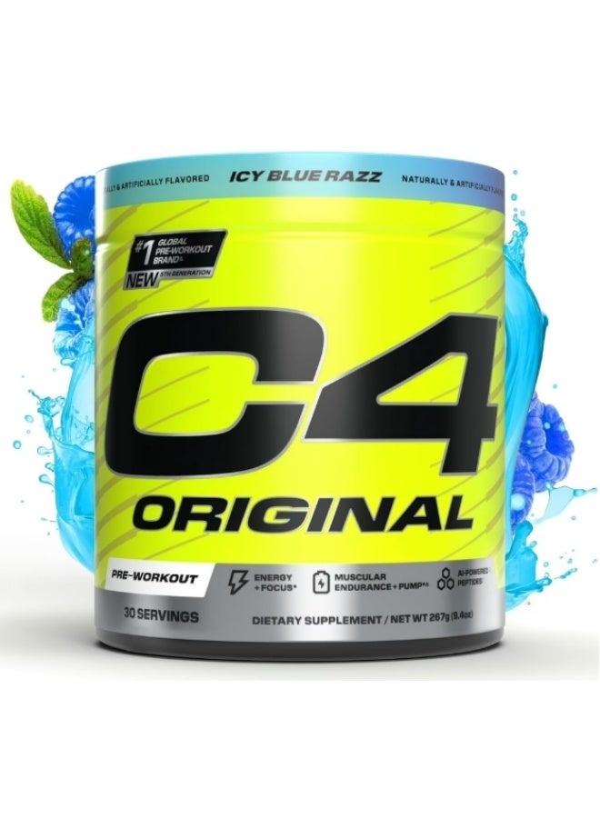 Cellucor C4 Original Pre-Workout Powder – Icy Blue Razz Flavor 200mg Caffeine, 2g CarnoSyn Beta-Alanine, Creatine Nitrate Sugar-Free Energy & Endurance Formula 282g 30 Servings - Image 1