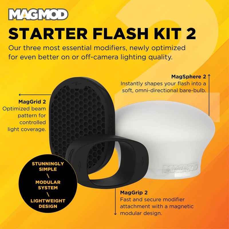 MagMod Starter Flash Kit 2 | Camera Speedlight Flash Diffuser | Magnetic Light Modifier Attachments | Lightweight MagMod Modifiers: MagGrip 2, MagSphere 2, MagGrid 2 | Superior Light Control - Image 2