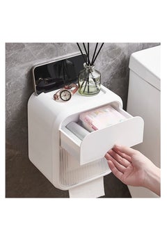 Wall Mounted Tissue Storage Box - Toilet Paper Box Dispenser with Phone Holder Organizer Drawer Bathroom Towel Period Trash Bag Home Accessories Multifunction Tissue Storage Box