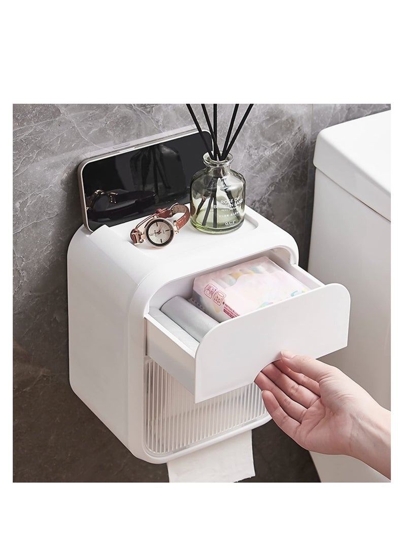 Generic - Wall Mounted Tissue Storage Box - Toilet Paper Box Dispenser with Phone Holder Organizer Drawer Bathroom Towel Period Trash Bag Home Accessories Multifunction Tissue Storage Box - Image 1
