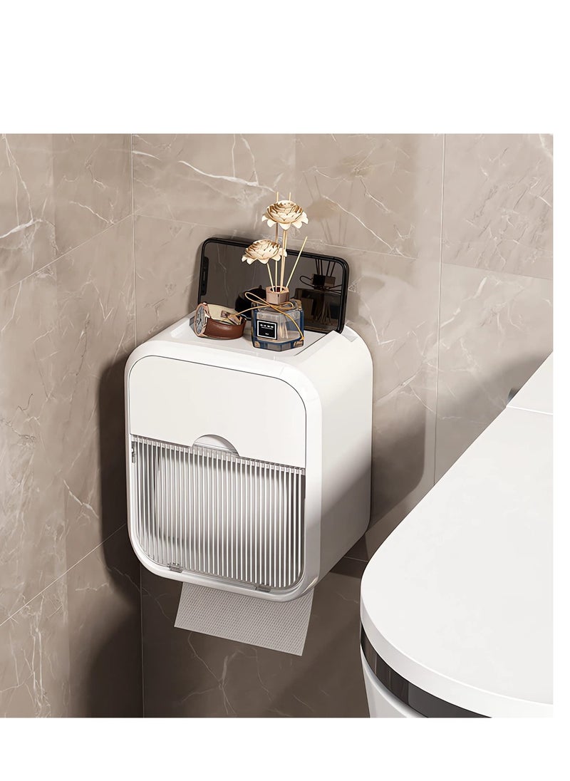 Generic - Wall Mounted Tissue Storage Box - Toilet Paper Box Dispenser with Phone Holder Organizer Drawer Bathroom Towel Period Trash Bag Home Accessories Multifunction Tissue Storage Box - Image 1
