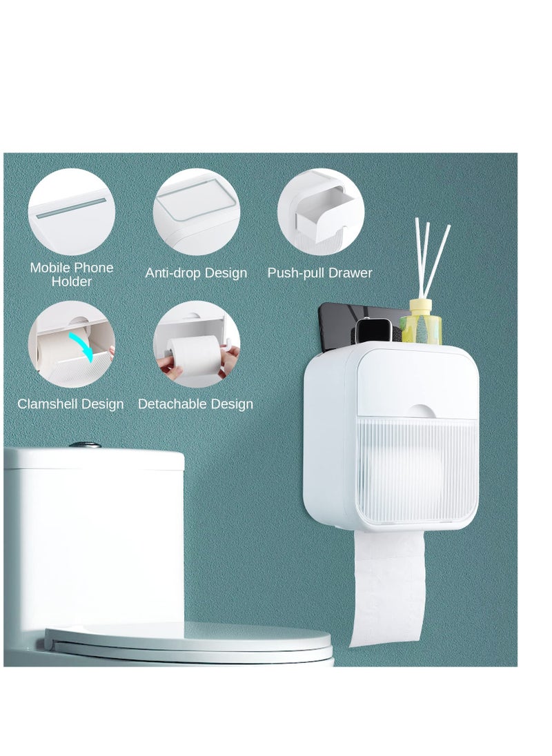 Generic - Wall Mounted Tissue Storage Box - Toilet Paper Box Dispenser with Phone Holder Organizer Drawer Bathroom Towel Period Trash Bag Home Accessories Multifunction Tissue Storage Box - Image 1