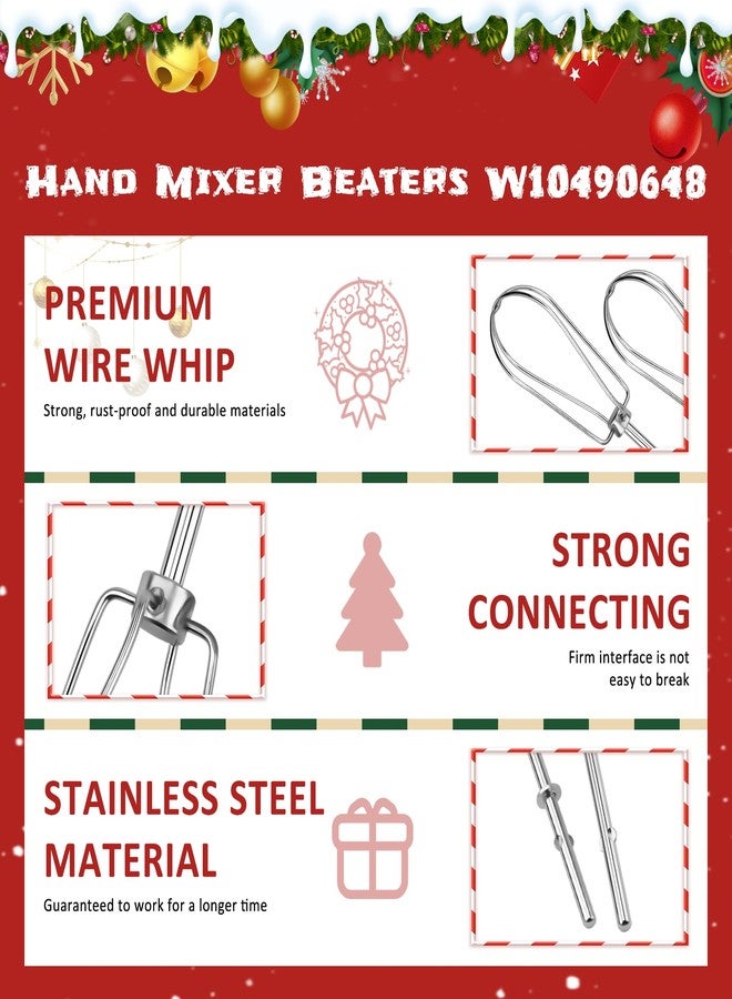 Fetechmate Stainless Steel Hand Mixer Turbo Beaters, W10490648 Hand Mixer Replacement Beaters by Fetechmate, 2 PACK Replacement Turbo Beaters Replace KHM2B AP5644233 PS4082859-1 YEAR - Image 4