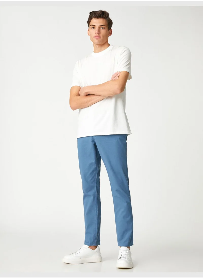 KOTON Basic Gabardine Trousers Buttoned Pocket Detail Cotton