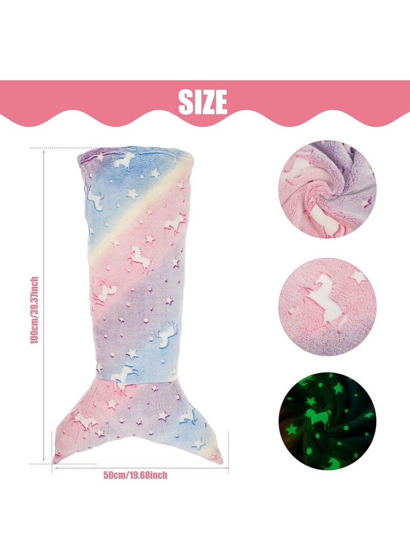 CMGTYYD 100x50cm Kids Mermaid Tail Blanket Luminous Mermaid Blanket Colorful Ombre Snuggle Blankets Flannel Soft Sofa Blankets Mermaid Sleeping Bag with Double Stitching for Girls 3 to 6 Years (pink purple) - Image 5