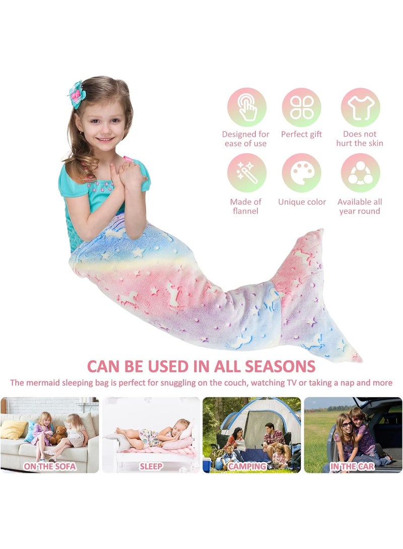 CMGTYYD 100x50cm Kids Mermaid Tail Blanket Luminous Mermaid Blanket Colorful Ombre Snuggle Blankets Flannel Soft Sofa Blankets Mermaid Sleeping Bag with Double Stitching for Girls 3 to 6 Years (pink purple) - Image 4